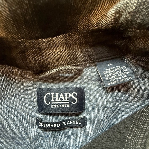 Chaps Black White Brushed Flannel Long Sleeve Button Down Shirt Size XL - Picture 3 of 7